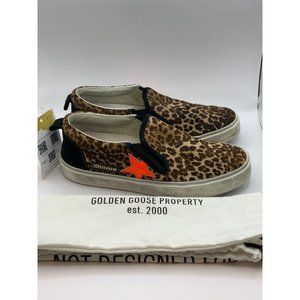 Golden Goose "Hanami" Brown Leopard Print Slip-On Sneakers, Sz 9 (US) 39 (IT)
